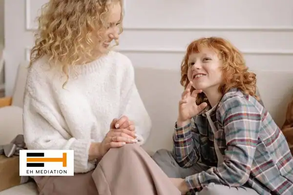Happy mother and child after sorting child arrangements mediation Loughton