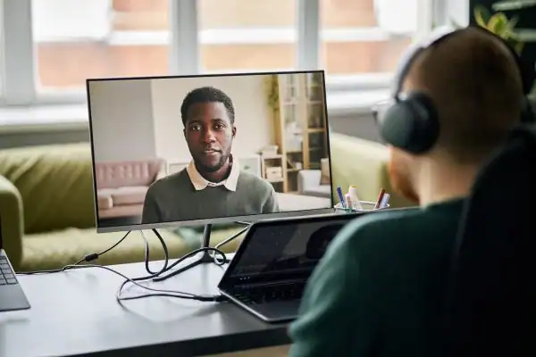 Man attending online mediation Loughton MIAMS session